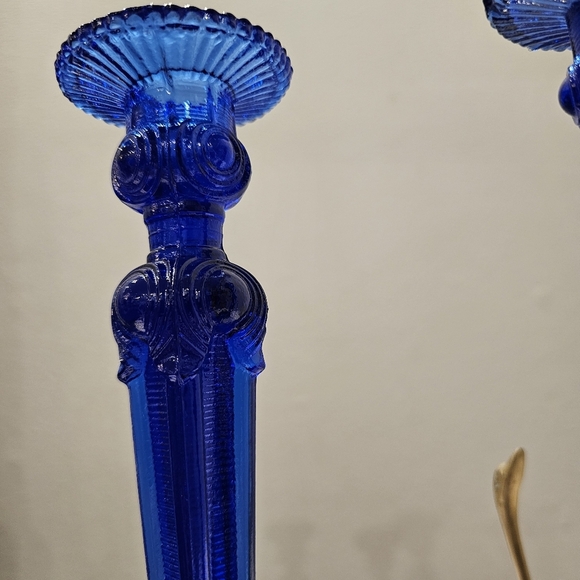 Cobalt blue vintage glass Candlestick Holder - Picture 9 of 11